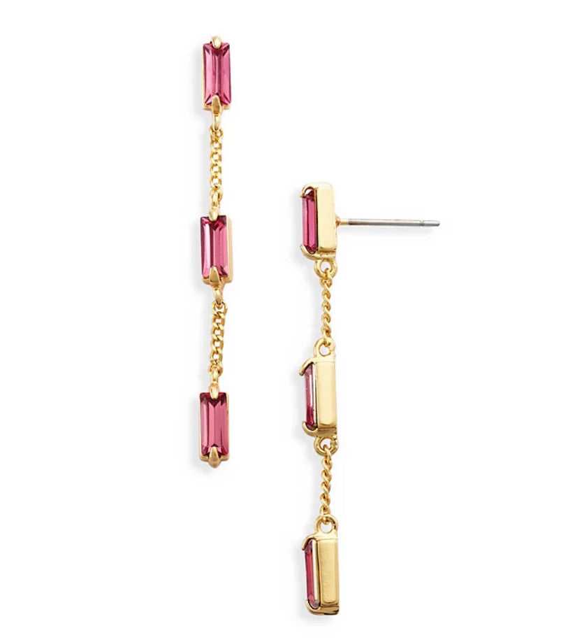 Aqua Three Stone Linear Drop Earrings