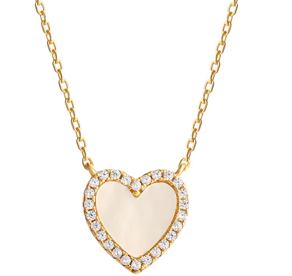 Giani Bernini Mother of Pearl CZ Heart Halo Pendant Necklace 18K Gold Plated