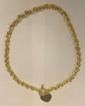 Danecraft Round Links Chain Necklace Heart Goldtone