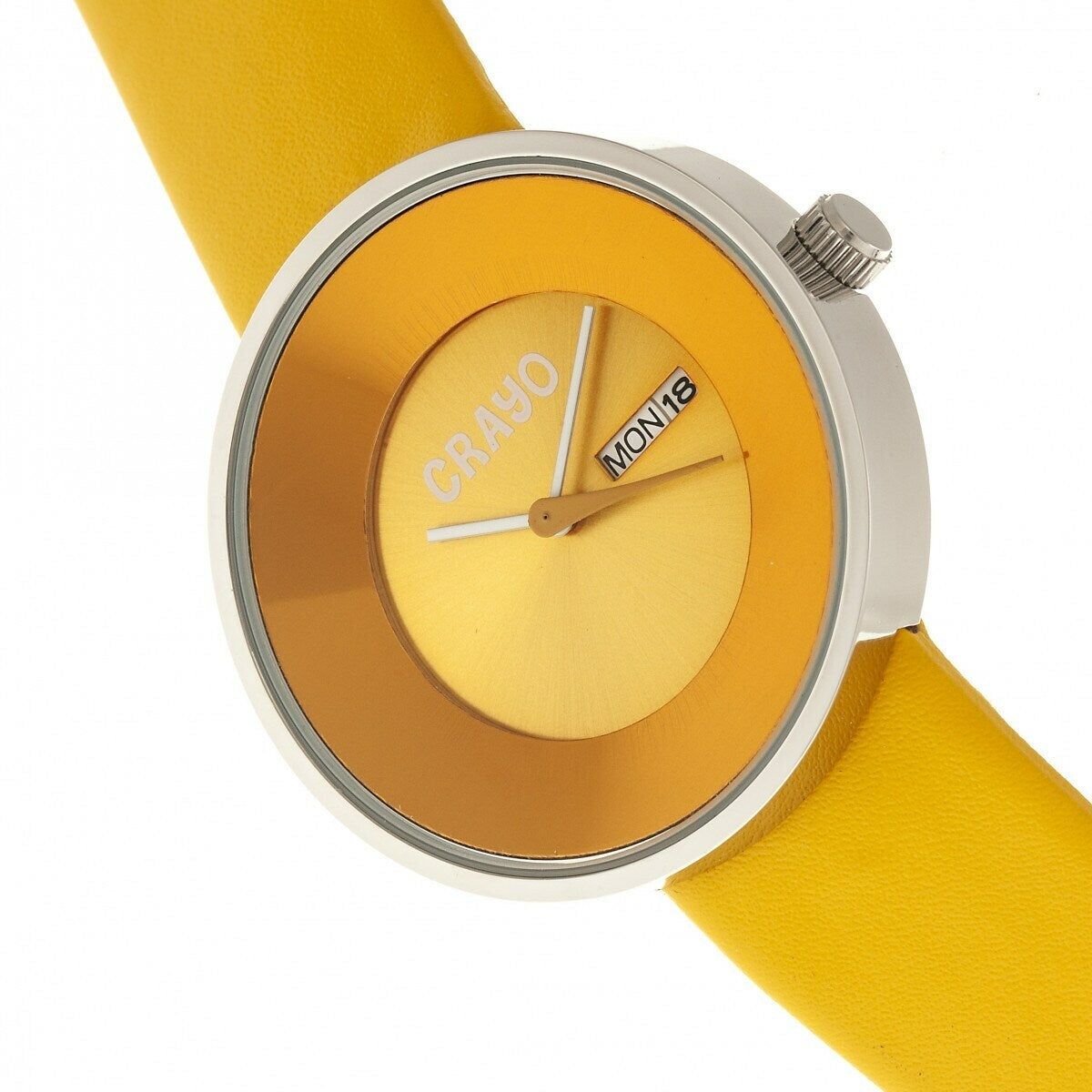 Crayo Button Women's Watch with Day and Date Display - Yellow