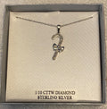 1/10 CTW Diamond Candy Cane Pendant Necklace .925 Sterling Silver New