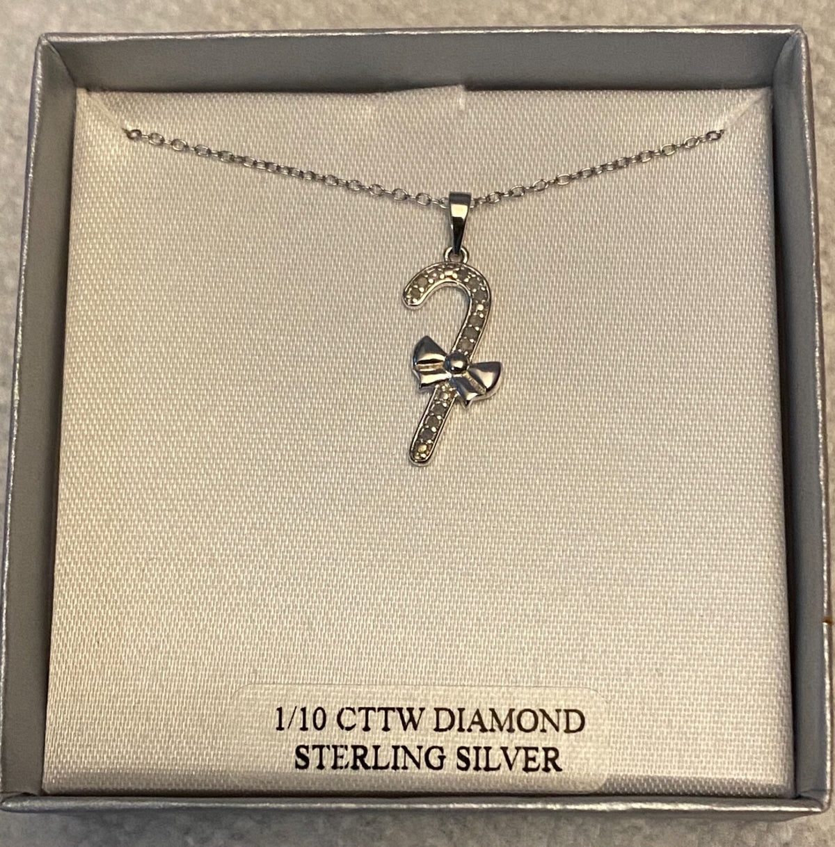 1/10 CTW Diamond Candy Cane Pendant Necklace .925 Sterling Silver New