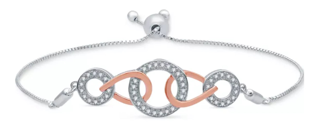 Diamond Interlocking Link Bolo Bracelet Sterling Silver