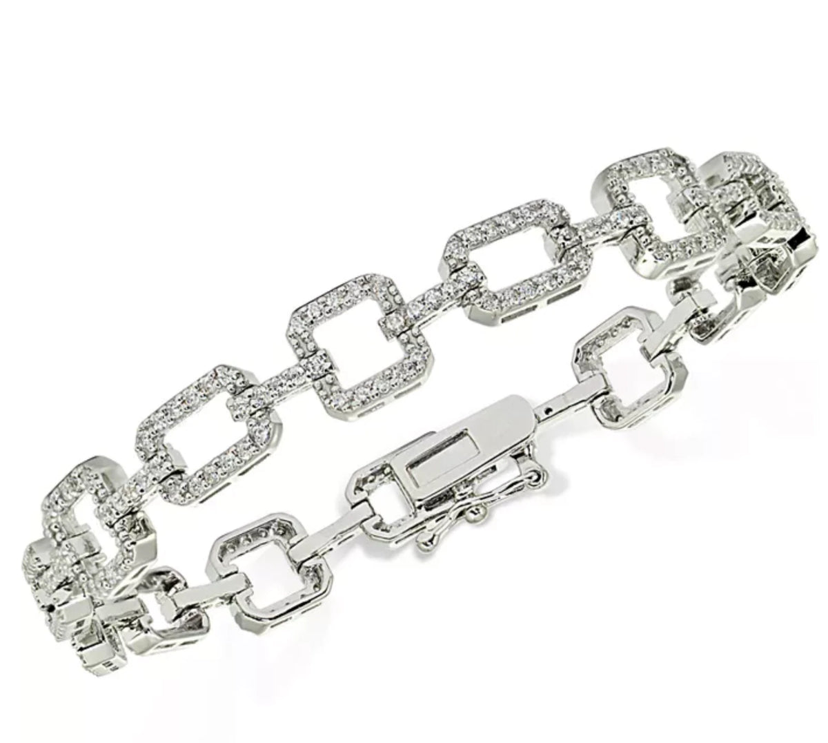CZ Square-Link Tennis Bracelet in Sterling Silver