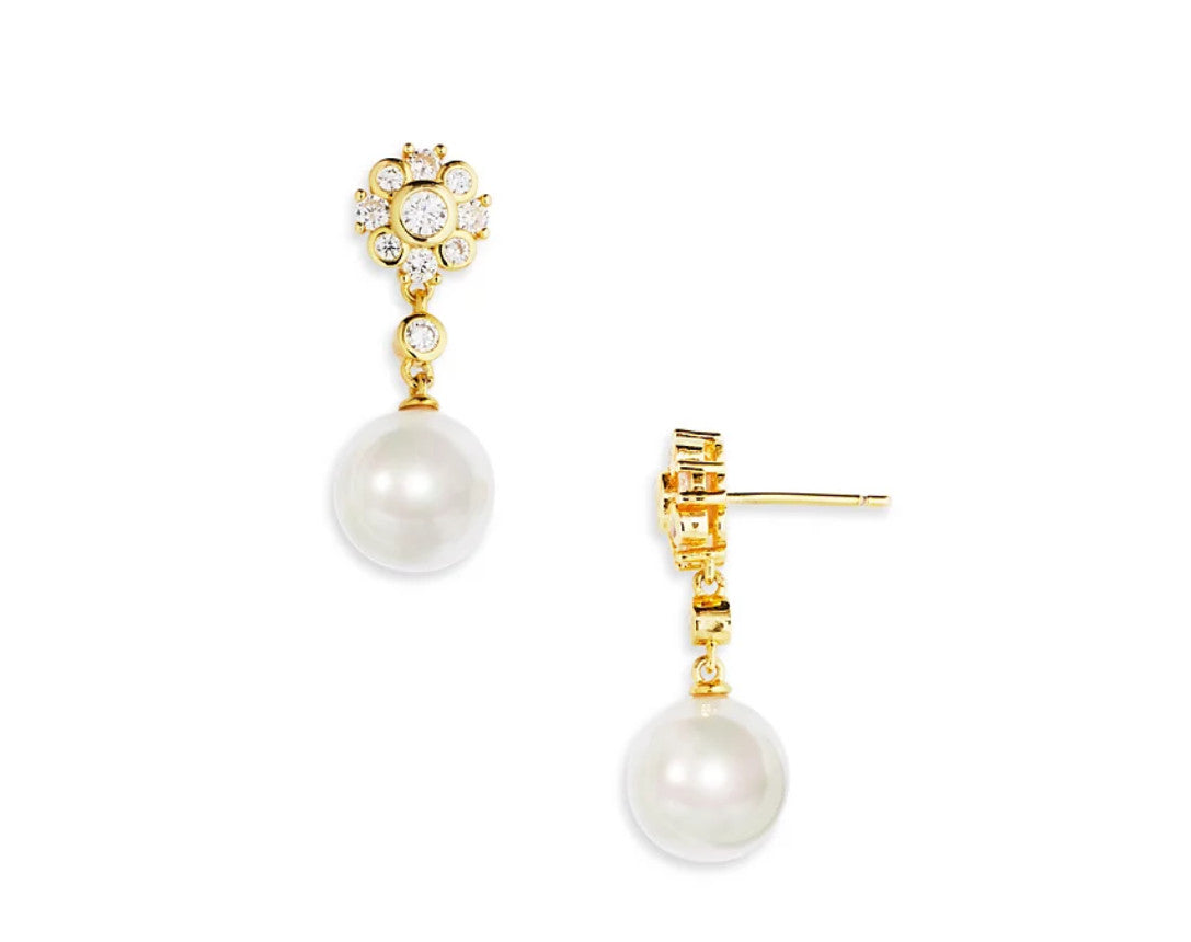 Aqua Flower Imitation Pearl Earrings - Exclusive