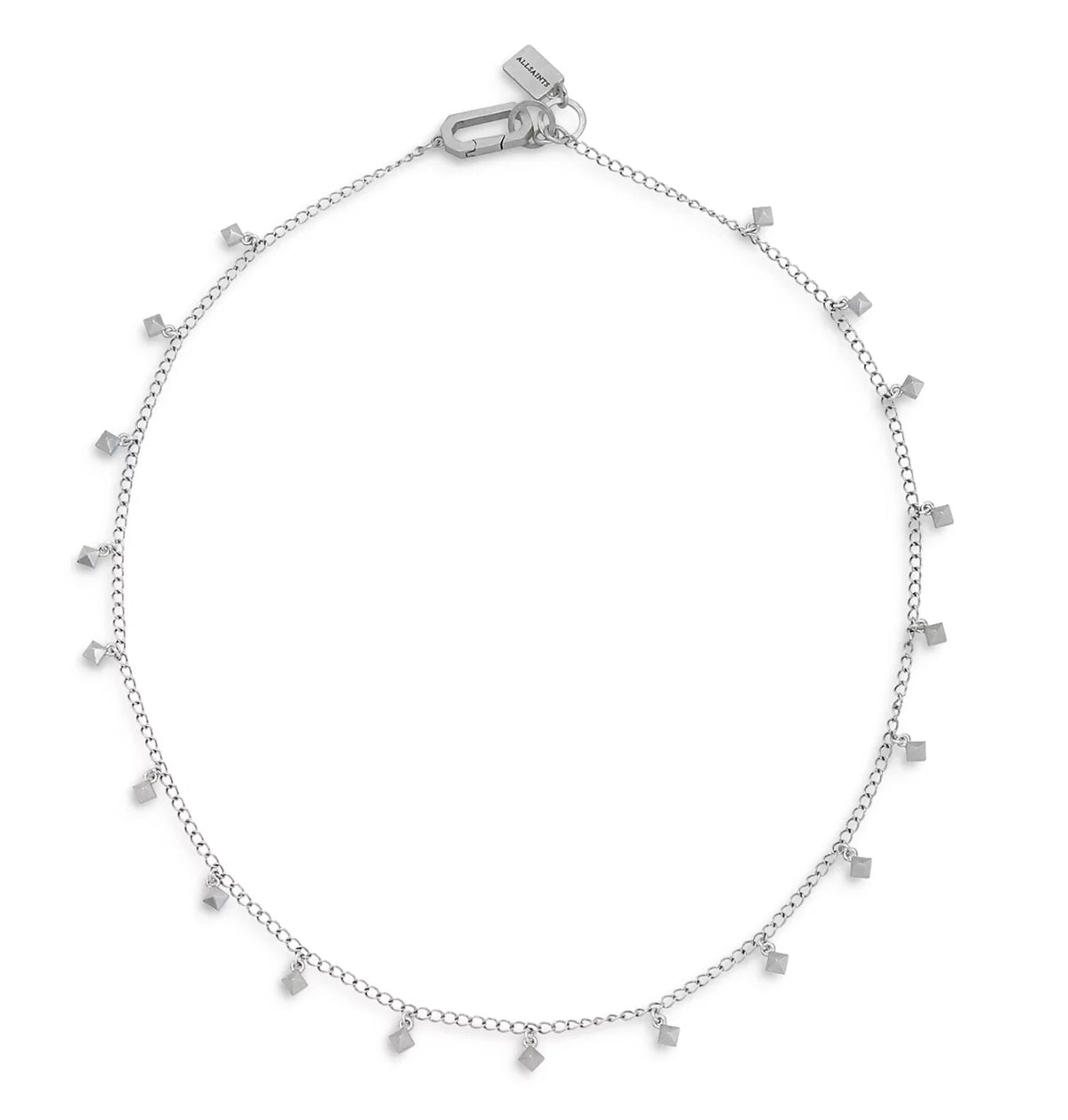 Allsaints Pyramid Charm Necklace Sterling Silver 17in