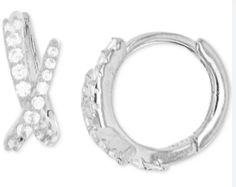 Sterling Silver Crossover Huggie Hoop Earrings