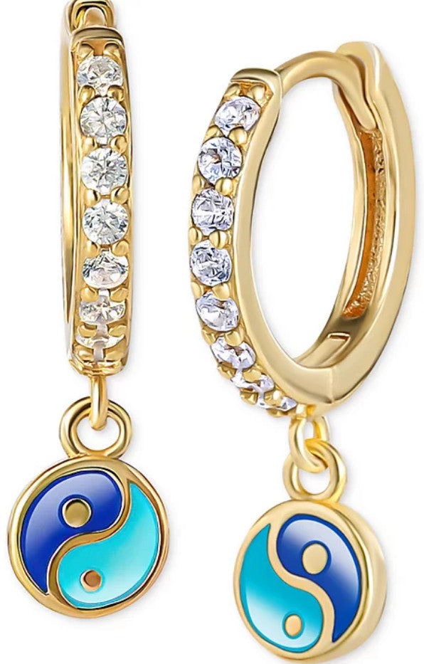 Giani Bernini Cubic Zirconia Enamel Ying Yan Dangle Hoop Earrings 18k Gold