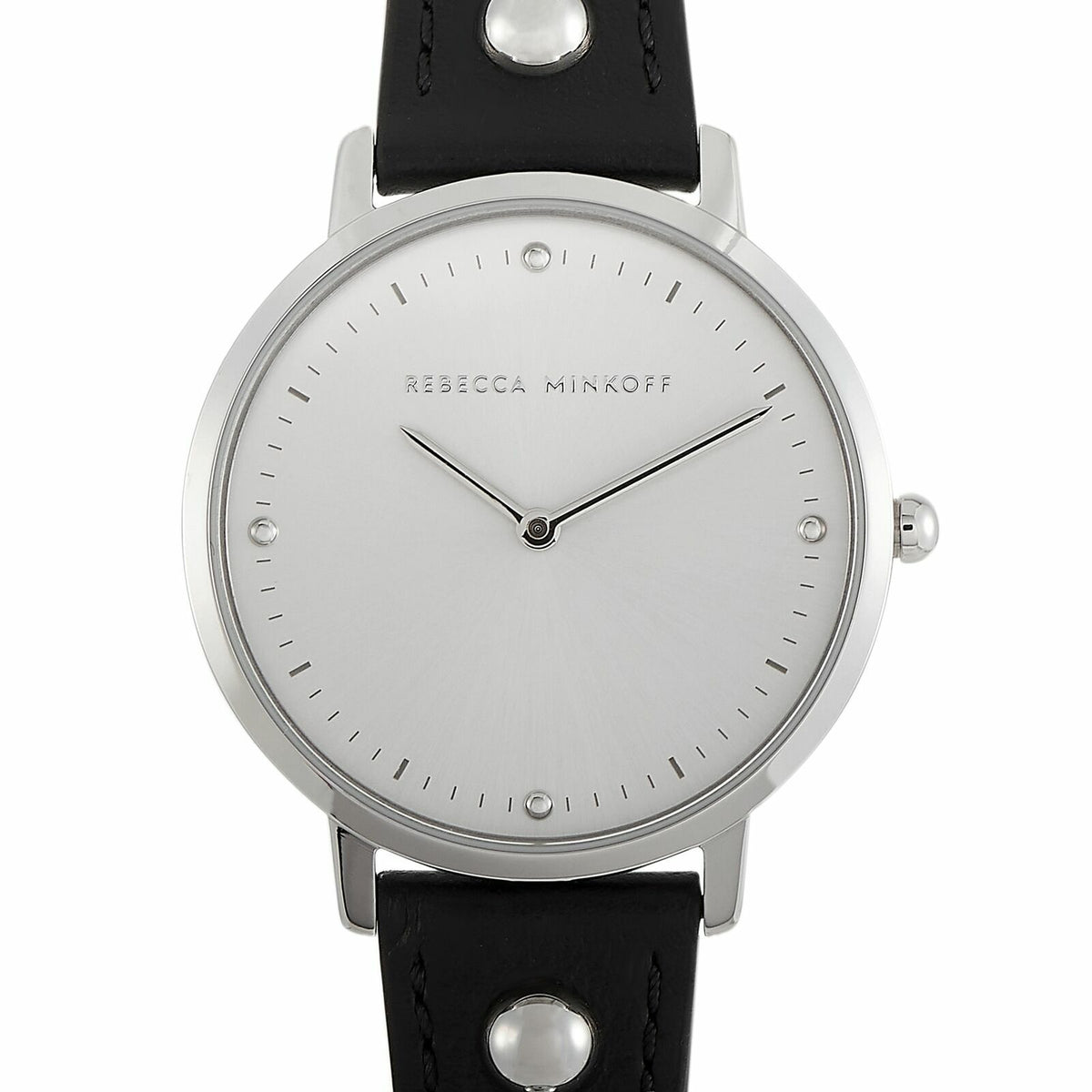 Rebecca Minkoff Major Silver-Tone Black Strap Watch 2200320 No Box