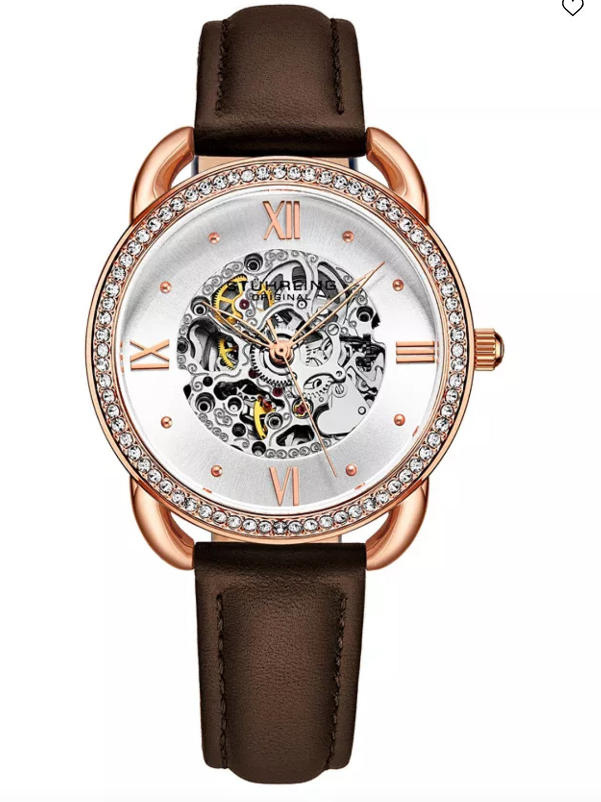 Stuhrling Women's Automatic Leather Strap Watch 36mm White Rose Gold