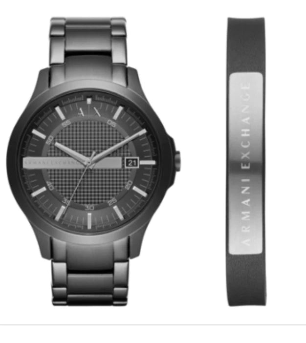 Armani Exchange AX black watch and leather cuff bracelet