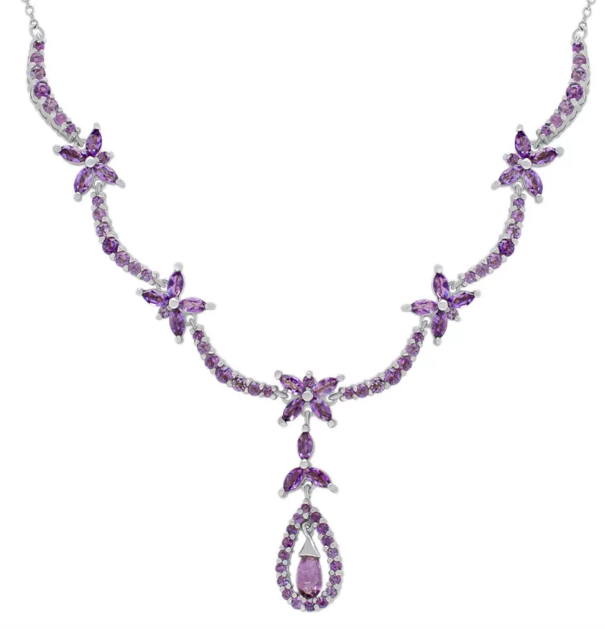 Amethyst Butterfly Teardrop Pendant Necklace 4.5ct