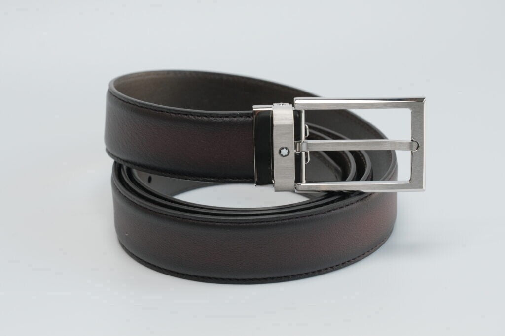 Montblanc Men's Classic Leather Belt- Black/Indigo