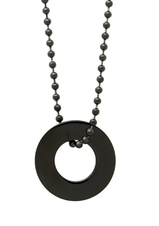 Men's Black Plated Stainless Steel Circle Pendant Necklace - Black