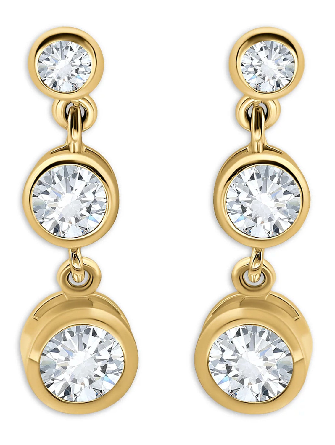 Aqua Cubic Zirconia 3 Stone Drop Earrings in 18K Gold Plated Sterling Silver