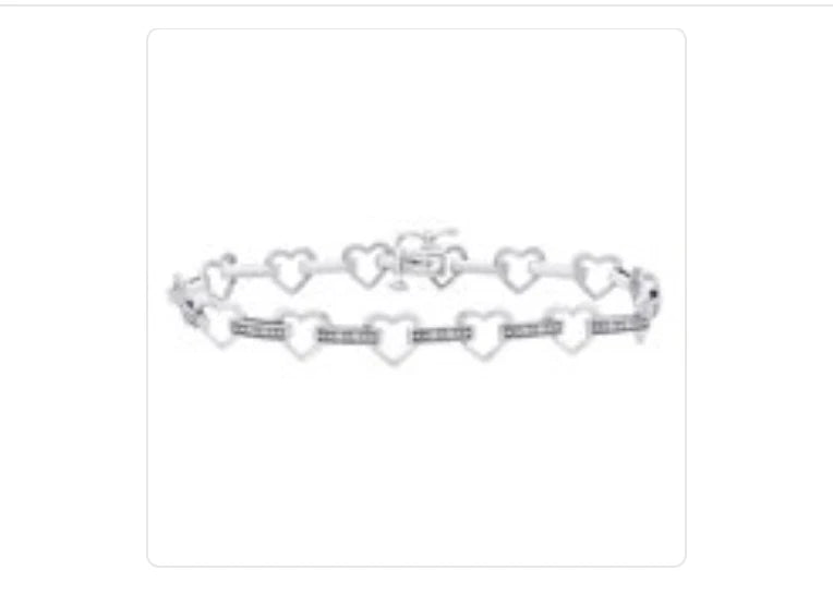 Bridge Diamond Heart Link Bracelet Sterling Silver