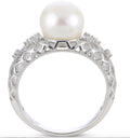 Cultured Freshwater Pearl & Lab White Sapphire Ring in Sterling Silver