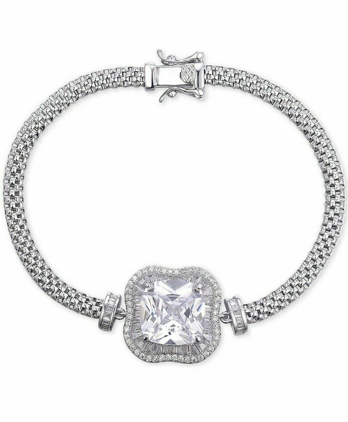 Tiara Cubic Zirconia Center Stone Mesh Bracelet in Sterling Silver $285