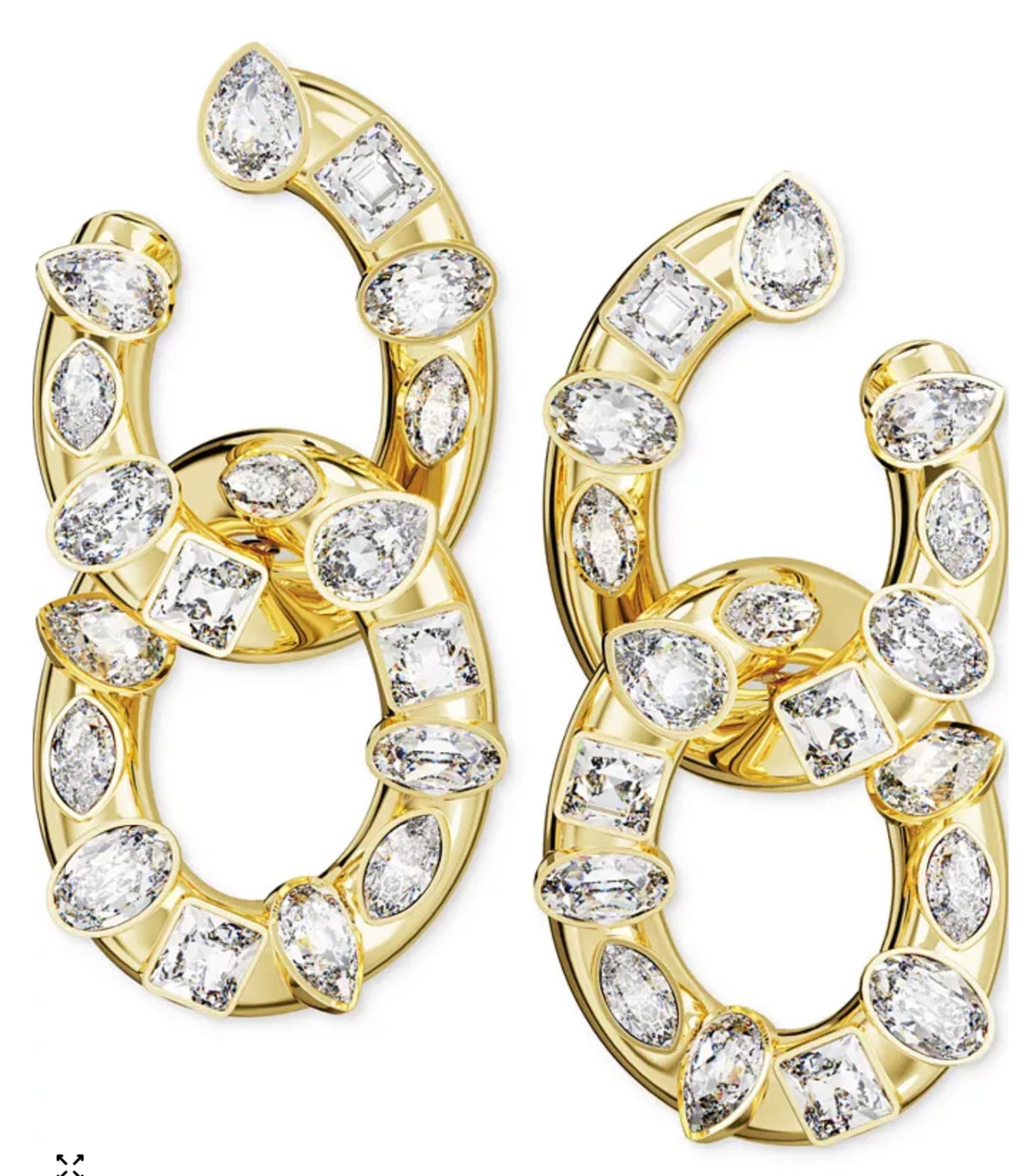 Swarovski Gold-Tone Crystal Bezel Interlocking Hoop Drop Earrings