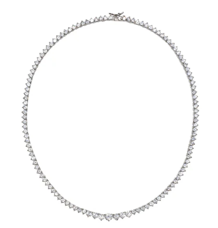 Cubic Zirconia Graduated Tennis Collar Necklace Sterling Silver