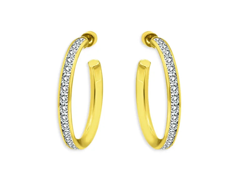 Aqua Channel Set Post Hoop Earrings in 18K Gold Over Sterling Silver - Exclusive