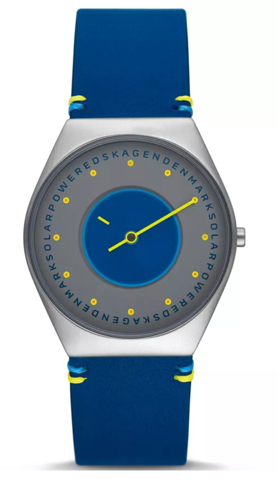 Skagen Men's Grenen Solar Halo Ocean Blue Leather Watch 37mm No Box