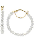 Cultured Freshwater Pearl (3 - 3-1/2mm) Small Hoop Earrings in 14k Gold-Plated
