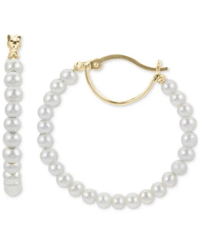 Cultured Freshwater Pearl (3 - 3-1/2mm) Small Hoop Earrings in 14k Gold-Plated